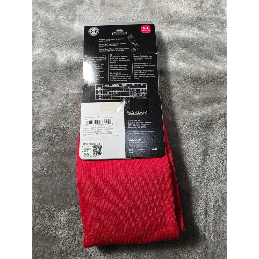 Under Armour Soccer Socks Men Size LG Red Over-The-Calf ArmourDry 1 Pair NEW